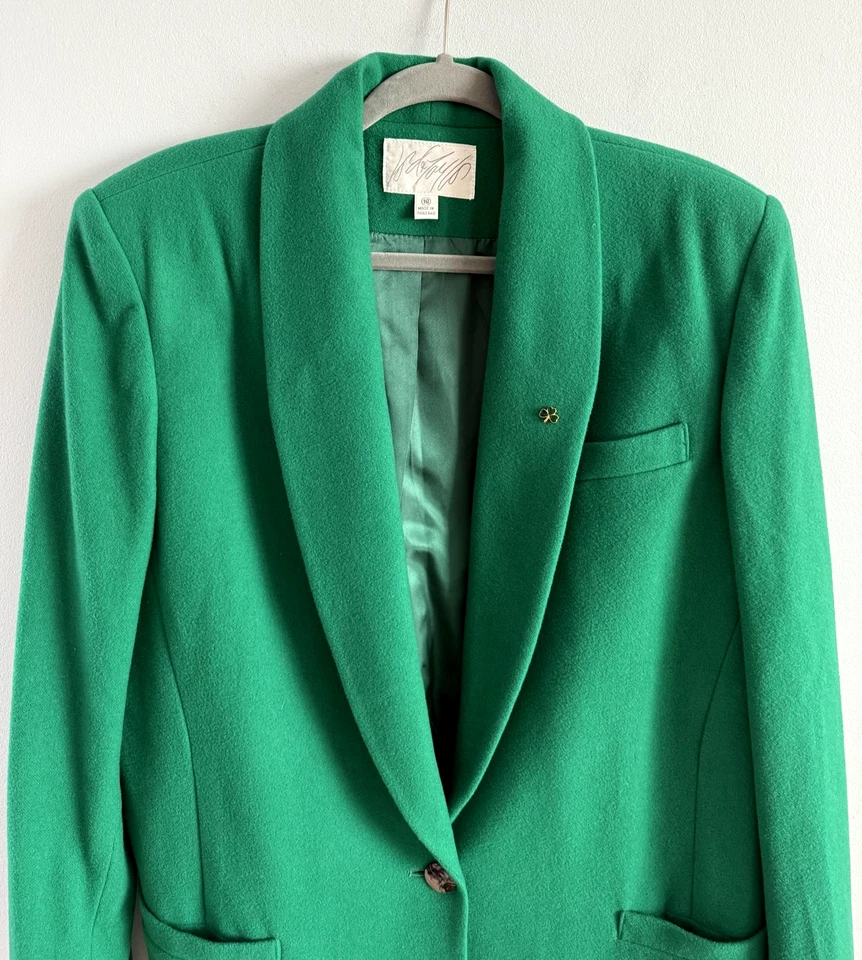 Chaqueta Blazer De Colección Lord & Taylor Verde Lana Mezcla Cachemira Chal Cuello Talla 16 Foto 3 de 4