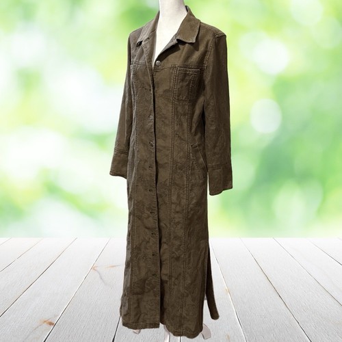 Vintage Denim Jacket Womens 8 10 Olive Long Duster Coat Textured 90s Edgy Grunge - Foto 13 di 14