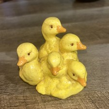 Ceramic Duck Ducklings Figurines 5 Hand Painted Holland Mold Vintage