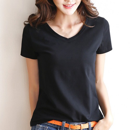Top Womens T-Shirt Plain Short Sleeve Slim Fit S~2XL Tees Shirt Polyester - Picture 6 of 19