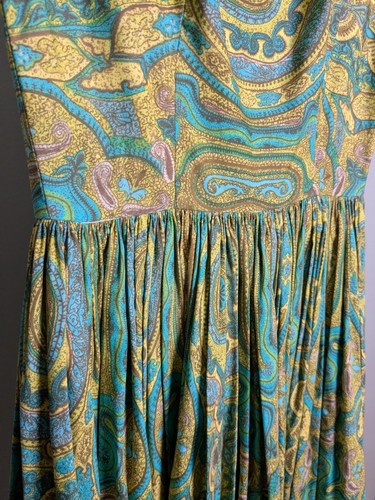 Paisley Green Yellow Reworked Vintage 1960s Fit Flare Dress - Picture 12 of 14
