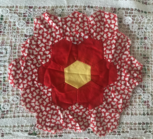 Vintage Quilt Squares Grandma Flower Garden Hexagon Quilt Block Hand stitched - Picture 6 of 20