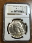 1921 $1 Peace Silver Dollar NGC MS62 Brilliant Uncirculated