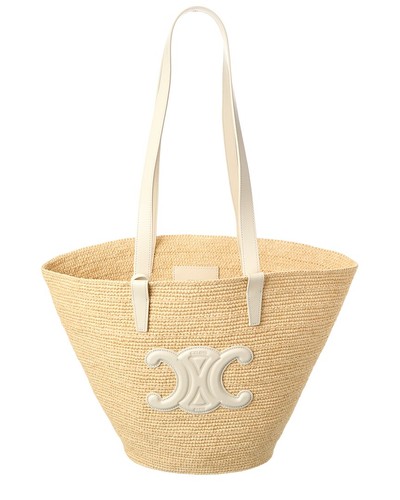 Celine Classic Panier Raffia & Leather Tote Women's Brown