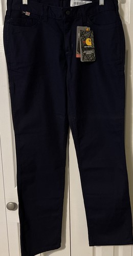 Carhartt FR Women’s Rugged Flex Original Fit Navy Canvas Work Pants Sz 10, 34x32 - Picture 11 of 12