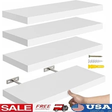 4 Rustic Floating Wall Shelves Storage Display Organizers Space Saving Decor New