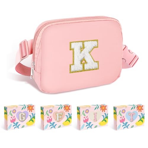  Belt Bag Small Waist Fanny Pack Mini Crossbody Purse with Initial Pink K - Bild 1 von 6
