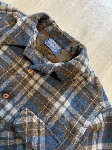 Pendleton Wolle Flanell blau kariert Schlaufenkragen Board Hemd USA Thrashed XL Passform M - Bild 3 von 8