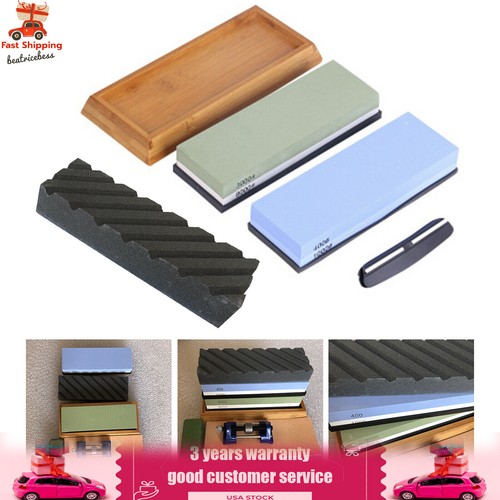 Knife Sharpening Stone Set Dual Grit Whetstone Sharpener Wet Kitchen Tools Kit - Picture 6 of 46