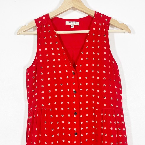 Madewell Odette Silk Floral Button Front Dress Sleeveless Red Sz XS - Picture 4 of 12