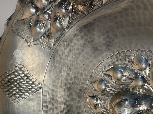 GORGEOUS HEAVY Antique Silver Plate 14" Footed Hammered Serving Platter Tray - Picture 2 of 6