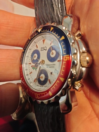 ESQ Movado Chronograph Swiss Quartz, Rare, Pepsi Bezel, 2 tone, Original. $999 - Picture 8 of 11