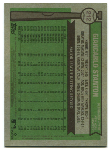 2025 Topps Heritage #212 Giancarlo Stanton Orange Chrome Refractor 01/25 Yankees - Picture 2 of 2