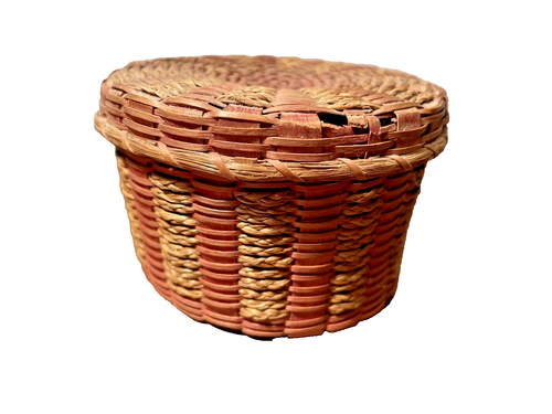 Antik Kanada Nord USA Indianer Indianer Miniatur Korb Deckel 3,5" x 2,5"