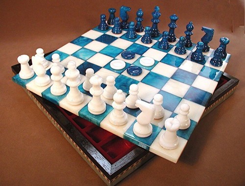 Luxury Chess Board Game with Chess Pieces /Marble & Turquoise Stone Chess Set - Picture 2 of 4