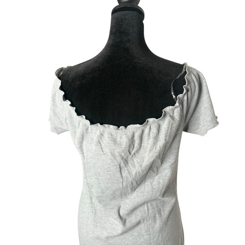 Rue 21 Off Shoulder Lace Up Short Dress Womens L Gray Ribbed Cottage Fairy - Picture 6 of 9