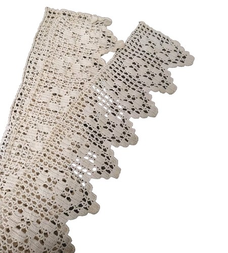 Vintage Hand Crocheted STRIPS - Beige BOHO Shabby Chic Crafts LARGE 90" x 8" - Picture 3 of 6