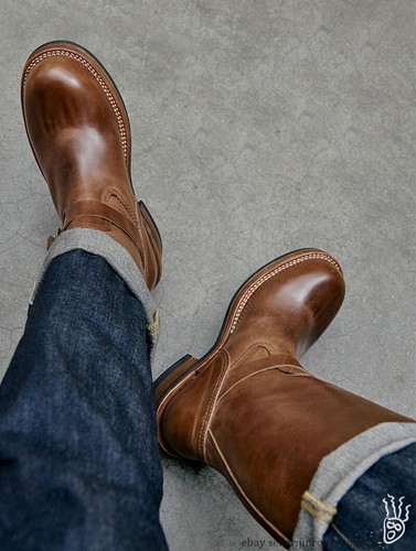 Engineer Boot Vintage Biker Tea Core Oil Wax High Top Engineer Boots Old Bro - Picture 17 of 25