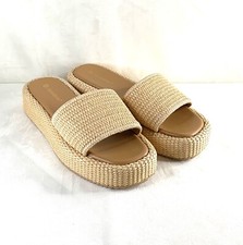 NEW Natural Raffia SZ 10 Open Toe Espadrille Slide Sandals Platform Wedge-NWOT