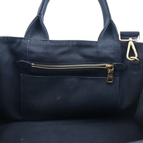 Auth PRADA Logos Canapa Canvas Hand Bag Black with strap) P3634RA611 - Picture 11 of 18