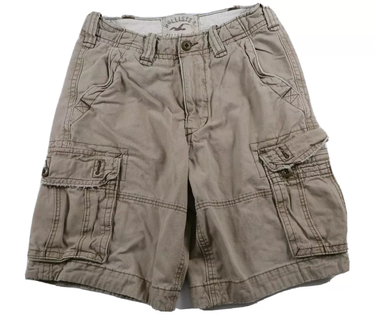 Hollister Mens Cotton Solid Beige Cargo Khaki Shorts Tag 28