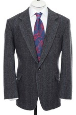 44R Vtg Haggar Imperial Dark Gray Wool Tweed Herringbone Sport Coat Blazer XL