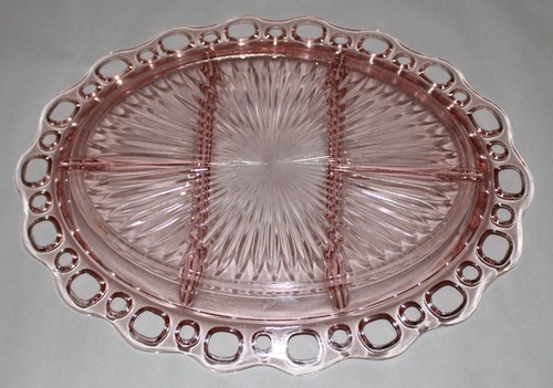 Pink Depression Glass Anchor Hocking Old Colony Lace 12” Oval 5 Part Platter - Picture 8 of 11