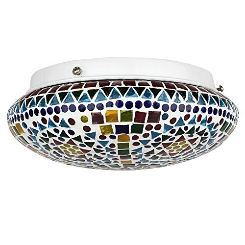Lampada da soffitto a mosaico turco fatta a mano in vetro colorato con vetro ... - Foto 5 di 6