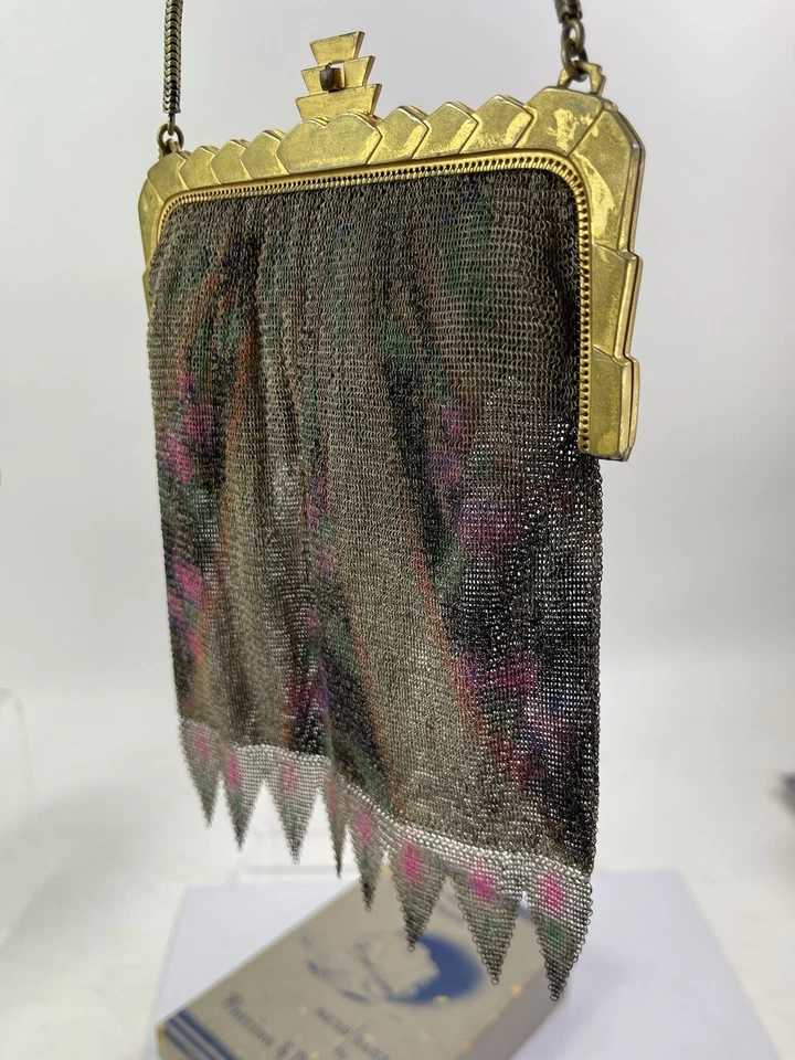 Antiker Art Deco Wittling Davis Dresden Mehrfarbig Top Zustand  Geldbörse mit Box - Bild 2 von 4