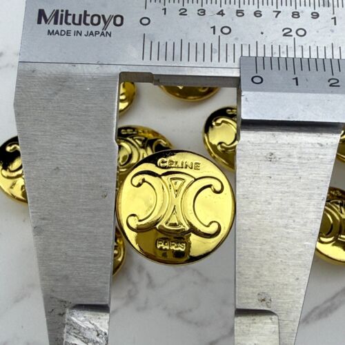 10 SMALL CELINE BUTTONS LOGO ROUND GOLD METAL 15MM VINTAGE - Picture 5 of 5