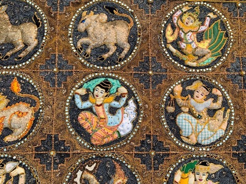 Antique Indian Hand Embroidery Tapestry Religions Décor Wall Hanging 130x90cm - Picture 7 of 10