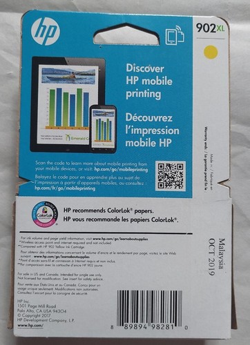 Hewlett-Packard HP-902 Replacement Cartridge Yellow EXP. Oct. 2019 NEW with S&H! - Picture 2 of 3