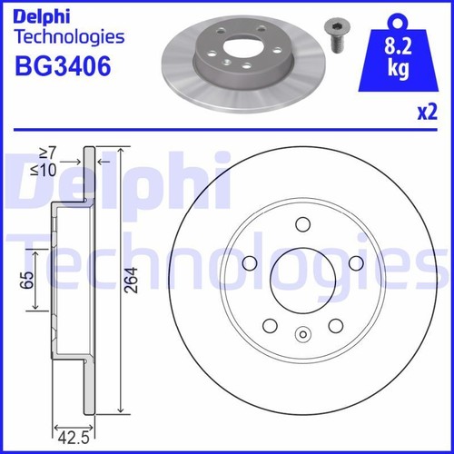 Delphi BG3406 Rear Brake Disc Set 264mm for Vauxhall Astra Combo Corsa Zafira - Picture 3 of 3