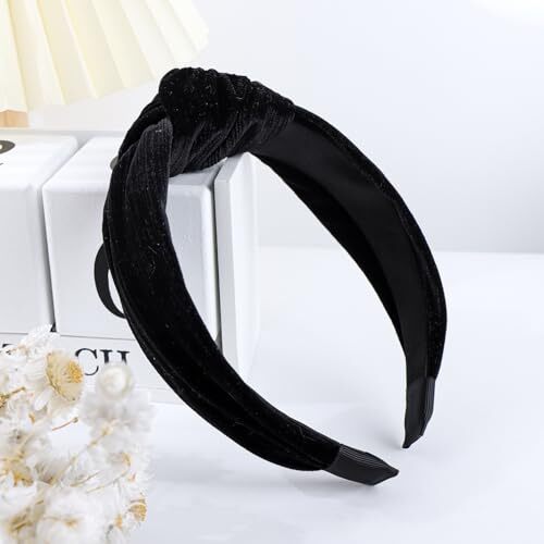 Velvet Knotted Headbands for Women Black Knotted Headbands Elastic Non Slip  - Bild 5 von 7