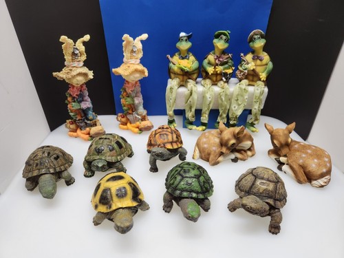 Large Garden Decor Statues Lot Animals Resin Turtles Baby Deer Bunnies (13)