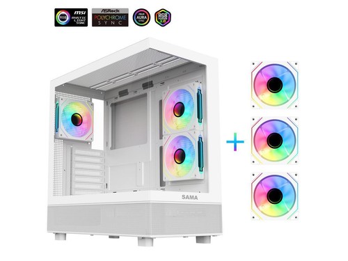 Sama Neview 4361 White Dual Tempered Glass ATX Mid Tower PC Case, Type C - Afbeelding 1 van 10
