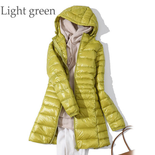 Winter Women Packable Ultralight Long Down Hooded Jacket Puffer Parka Coats - Picture 12 of 36