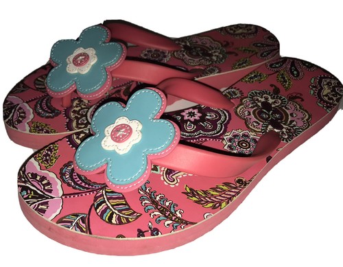 Vera Bradley Call me Coral Floral Paisley Flip Flops Patent Flower Sz S 5-6 - Picture 2 of 5