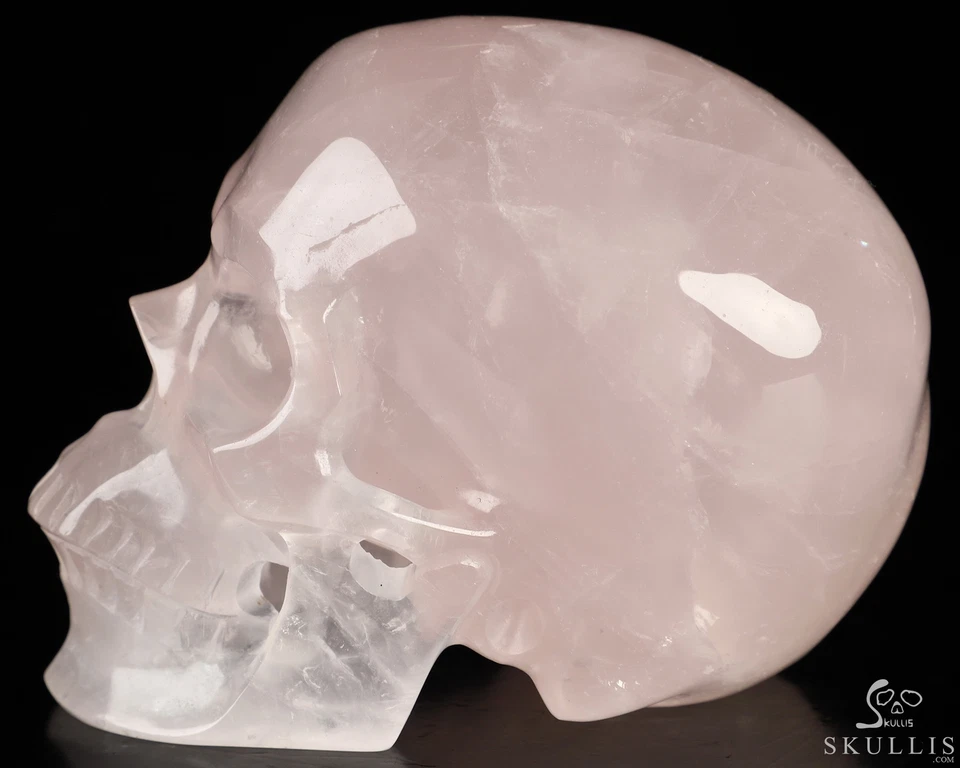 Calavera de cristal tallada a mano de cuarzo rosa de 3,5", súper realista, cristal curativo Foto 3 de 4