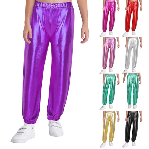 Kids Girls Shiny Dance Harem Pants Athletic Hip Hop Street Sweatpants Dancewear - Picture 7 of 110