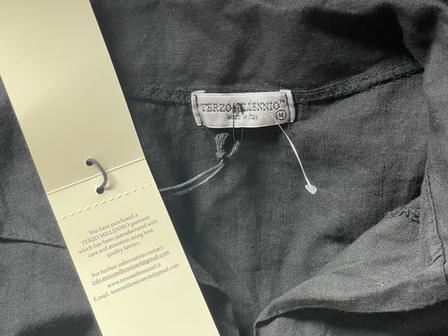 Terzo Millennio Schwarz Leinen Baumwolle Mini Etuikleid Minimalistisch Italy M Taschen - Bild 6 von 7