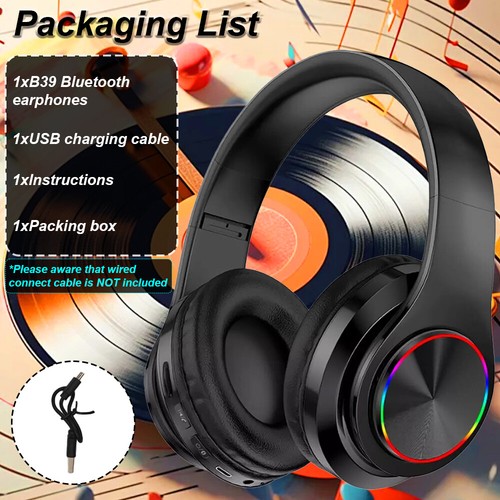 Wireless Bluetooth Headset Stereo Headphone Microphone LED Light Gaming Earphone - Picture 8 of 13