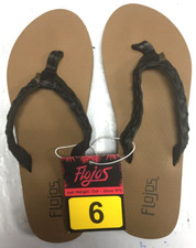Flojos Ladies BRAIDED Flip Flops Sandals Thongs BROWN/BLACK SIZE 6
