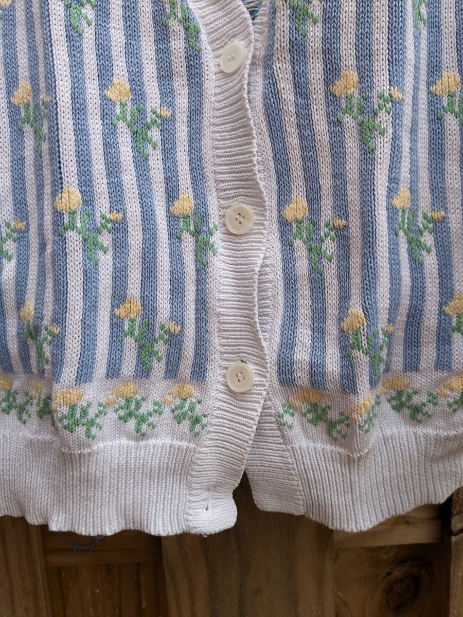 トップス Eddie Bauer V Neck Cotton Cardigan 90s Eddie Bauer 1990 VTG Y2K Sweater Womens Med Blue Striped