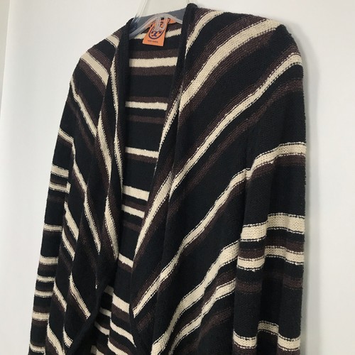 Tory Burch Linen Cotton Knit Open Front Striped Cardigan Sweater XS Waterfall - Picture 4 of 7