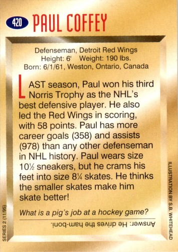 1995 Sports Illustrated for Kids #420 Paul Coffey Detroit Red Wings - Picture 2 of 2