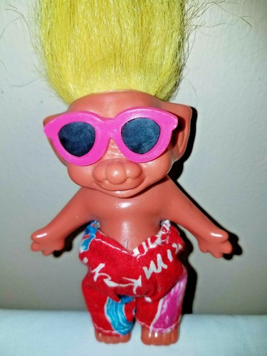 4" Troll Yellow Hair Pink Sunglasses Red Pants Surfer Beach Boy Swimmer Type - Picture 3 of 7