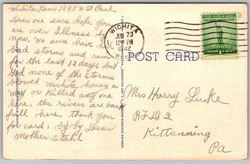 Vtg Wichita Kansas KS East High School 1930s View Old Linen Card Postcard - Picture 2 of 2