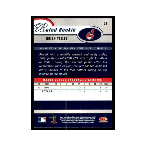 2003 Donruss Brian Tallet RC Indians #23 - Picture 2 of 3