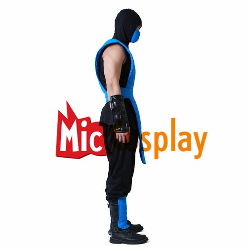 Men's Fighting Suit Ninja Cosplay Costume Blue Combat Suit with Face Covering - Picture 5 of 6